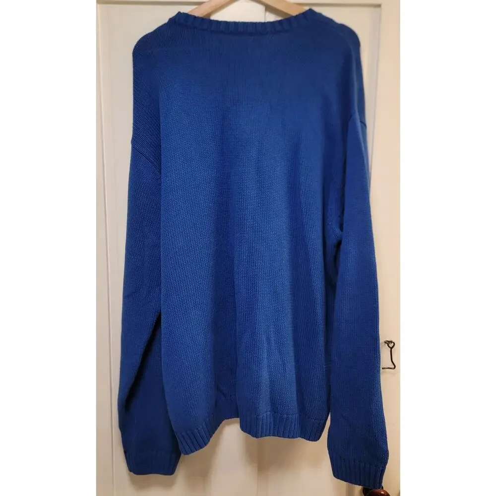 Chaps Solid Blue Crewneck Cotton Knit Sweater - Size XXL
